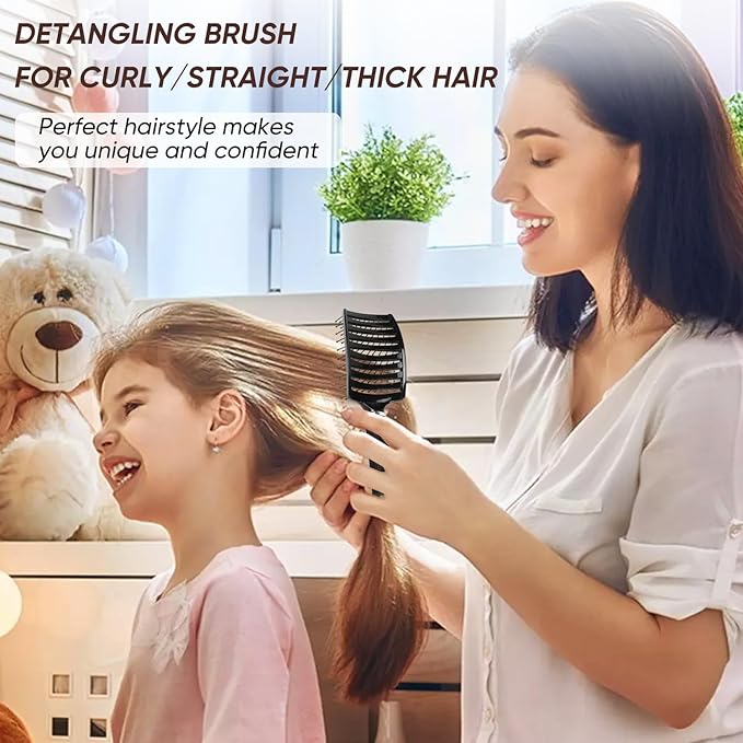 2 Pack Curved Vented Detangling Brush for Wet & Dry Hair, Paddle Styling Brush for Faster Blow Drying, Detangler for Women, Men, Curly, Thick Hair