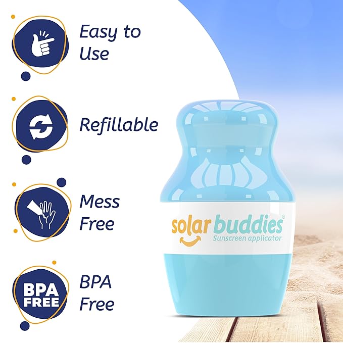 Solar Buddies Sunscreen Applicator - Full Blue & Pink Duo - BPA-Free Refillable Roll on Sponge Sunscreen,Suncream & Lotion Applicator For Kids,Adults & Families-Holds 3.4fl oz,Perfect Size for Travel