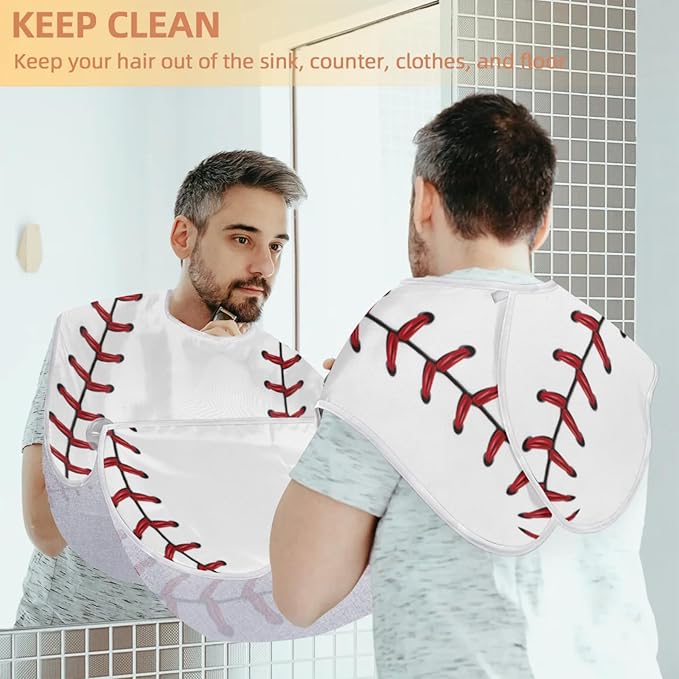 Baseball Lace Beard Bib Apron,Beard Hair Catcher,Non-Stick Beard Shave Cape,Shaving Trimming Non-Stick Waterproof Grooming Gifts for Dad Men Him Boyfriend