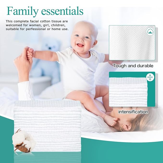 Soft Disposable Face Towel, Cotton Facial Dry Wipes 100 Count, Cotton Dry Wipes for Washing and Drying,Facial Tissue for Cleansing, Skincare, Makeup Remover Large packing (1 PACK)