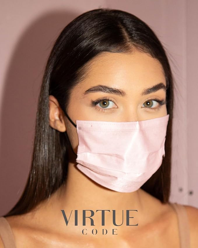 VIRTUE CODE Support Face Masks - Soft 3 Ply Comfort, Colorful Disposable 50 Pack. Pastel Colored for Adults, Men and Women