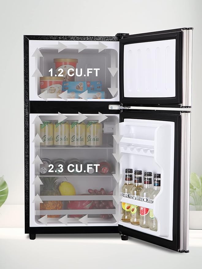 Mini Fridge With Freezer,3.5 Cu. Ft Compact Refrigerator With 2 Doors,7- Level Adjustable Thermostat, Removable Glass Shelves For Bedroom, Office, Kitchen, Apartment, Dorm, Silver