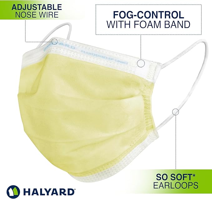 HALYARD Level 1 Disposable Procedure Mask, Earloops, Yellow, 47567