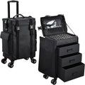 Stagiant Rolling Makeup Case 4 in 1 Soft Sided Professional Cosmetology Case on Wheels Freelance Makeup Artist Nylon Cosmetic Organize Storage Nail Technician Hair Stylist 3 Drawers Black