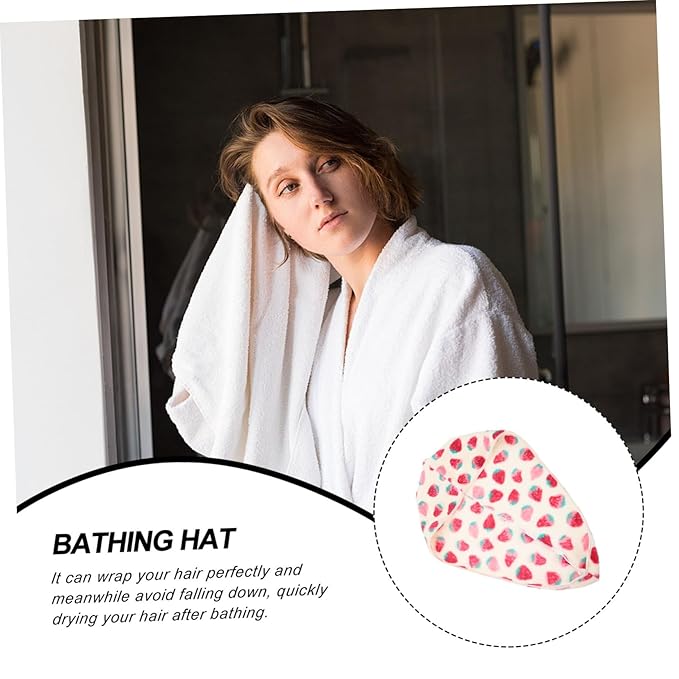 1Pc Strawberry Dry Hair Cap Hair Drying hat Absorbent Shower hat turbins for Ladies Micro Fiber Towel Quick Dry Head Turban Makeup Hair Towel Waterproof Bath Hat Girl Shower Hat