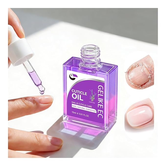 gelike ec Cuticle Repair Oil for Damaged Nails Lavender Smells Nail Treatment for Growth and Strengthen - Growth Oil Quick Dry Nail Care Moisturize Weak Thin Salon and Home 15ML LARGE CAPACITY