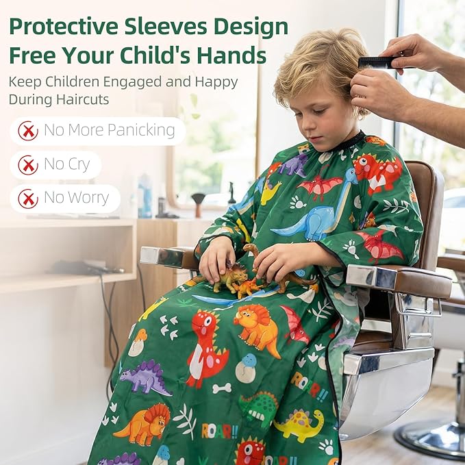 Kids Hair Cutting Cape with Sleeve, Kid Barber Cape Haircut Cape for Boy Girl, Home Professional Hair Cape for Salon