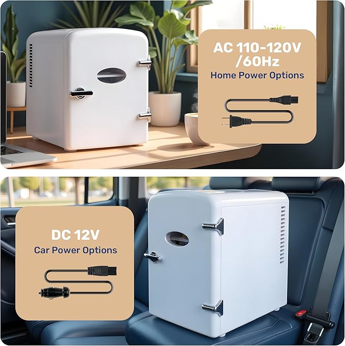 Simple Deluxe 9 Can 6L Mini Fridge with Clear Observation Window, Freon-Free Portable Compact Fridge, Cooler & Warmer for Drinks, Skincare, White