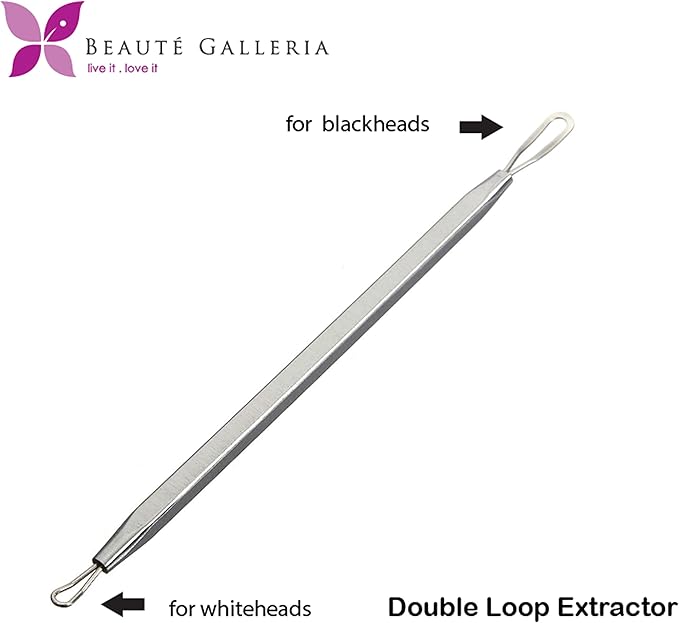 Beaute Galleria 4 Pieces Blackhead Remover Pimple Extractor Popper Bend Curved Tweezers for Acne Comedone Blemish Whitehead Zit Removal Tool Kit with Instructions