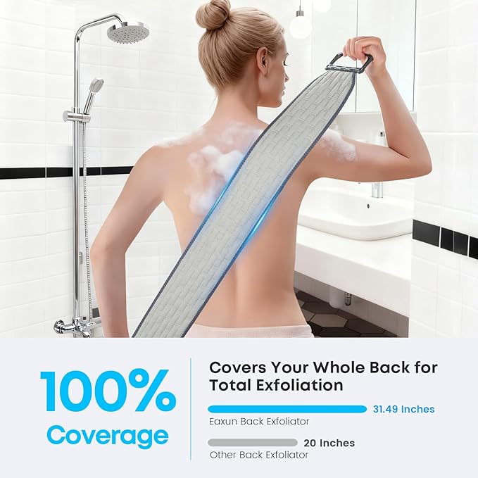 Exfoliating Back Scrubber with Plastic Handles for Shower, 36 Inches Bath Back Exfoliator Body Cleaner for Men, Women and Elderly, Dual-Sided Roughness Back Washer for Deep Cleansing