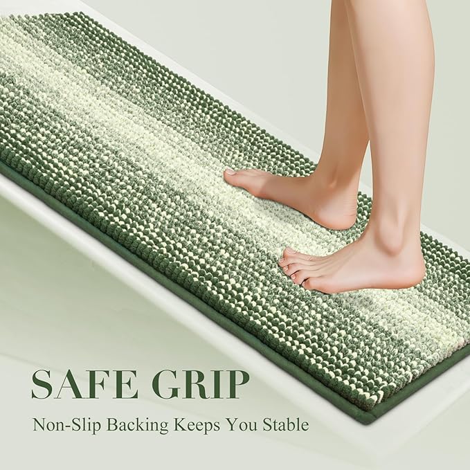 BSICPRO Large Bathroom Rugs, Bath Mat Rug for Bath Non Slip 24 x 70 Inches Water Absorbent Chenille Bathroom Runner Rugs Floor Mats Machine Washable (Green)