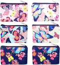 HappyDaily 6 Pack PU Leather Zipper Bags Makeup Bags Lipstick Cosmatic Organizer Storage Pouch Carrying Purse (Butterfly(Pink/Blue/White/Beige/Black), Small (3.1" x 5.1"))