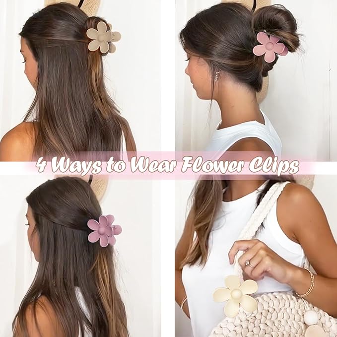 Flower Hair Clips 8PCS, Hair Claw Clips for Women Thick Thin Hair, Flower Claw Clips Matte Non Slip Strong Hold Hair Clips for Women Girls, Large Cute Claw Clips Big Hair Jaw Clips 8 Colors