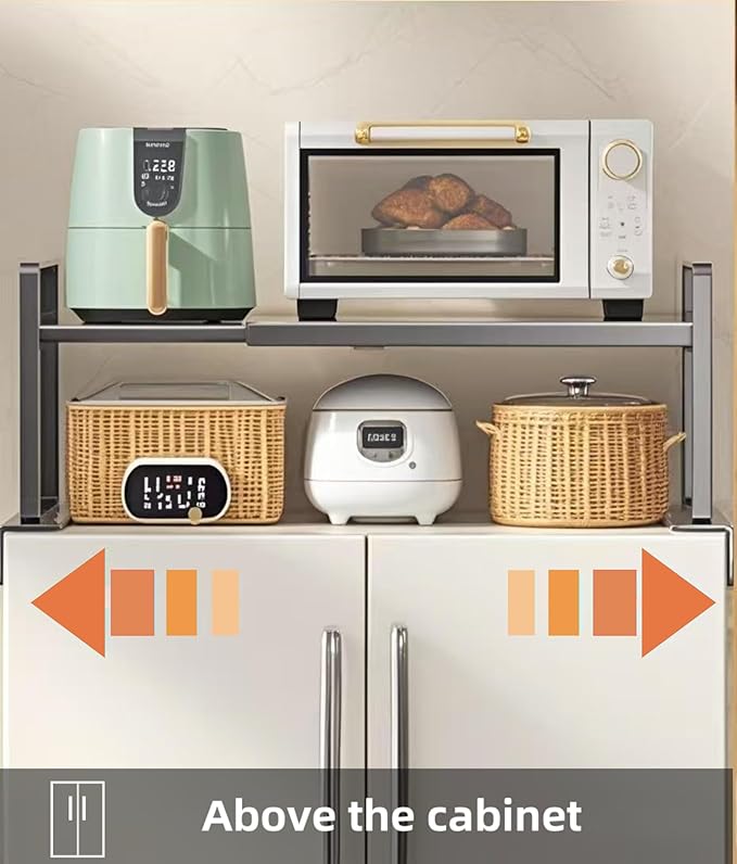Adjustable Fridge Top Storage Rack,20.8"-36.6" Expandable Organizer Shelf,Refrigerator Storage, Anti-Slip,L-Shaped Design,Space Saver for Kitchen,Laundry,Dorm (Fits Most Appliances)