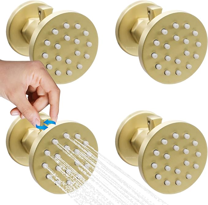 Solid Brass Shower Body Jets with Adjustable Flow - Round Massage Spa Shower Spray Jets for Concealed Wall Mounting, Brushed Gold