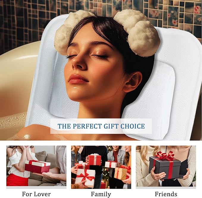 EMMTEEY Full Body Bath Pillow for Tub,Bathtub Pillow for Head and Neck Support, Soft Tub Pillow for Comfort, Non-Slip Bath Cushion for Women, Men and Seniors Bath Accessories