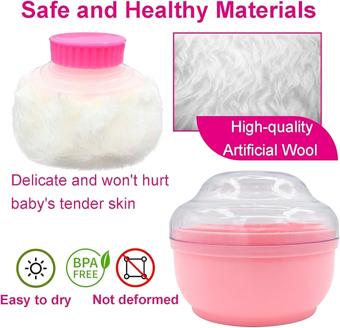 Storage Body Powder Container, Large 3.5" Fluffy Body After-Bath Powder Case, Baby Care Face/Body Villus Powder Puff Box, Makeup Cosmetic Talcum Powder Container with Hand Holder (LightCoral)