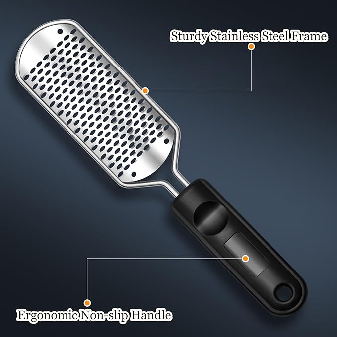 2 Pcs Foot Files Callus Remover, Stainless Steel Professional Pedicure Foot Rasp Scrubber Foot Care Tools to Removes Hard Skin Corns for Dry and Wet Fee