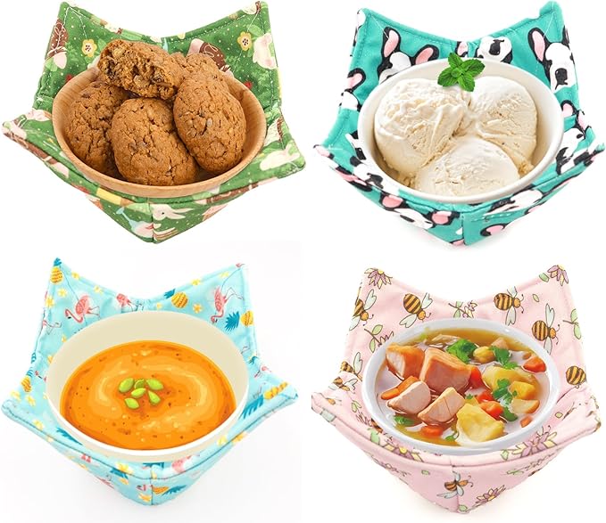 Cotton Microwavable Bowl Cozy, Microwave-Safe Hot Bowl Holders, Soup Bowl Cozy Bowl Hot Pads (E)