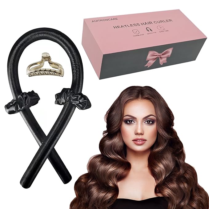 AUITRONCARE Heatless Hair Curlers for Long and Medium Hair,Silk Curls Headband with Gift Box,Satin Curling Rod Headband,No Heat Rollers to Sleep in Overnight(Black) (HC-BOX-BLACK)
