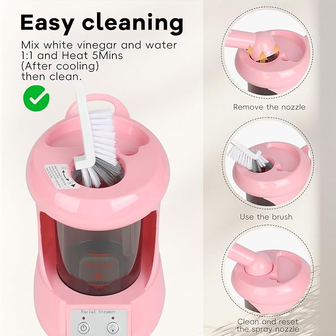 Facial Steamer Nano Ionic Face Steamer with Extendable Arm, Portable Face Steamer for Facial Deep Cleaning, Steamer for Facial for Personal Care at Home or Salon（Pink）