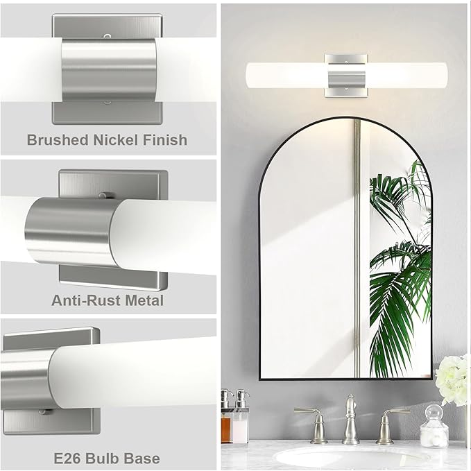 Kalium Bathroom Wall Sconce Fixture, 21 Inch Modern Vanity Lights with Frosted Glass Shade, Indoor Sconces Lighting Wall Decor Lamps for Bathrooms Living Room Stairs Bedroom (Silver)