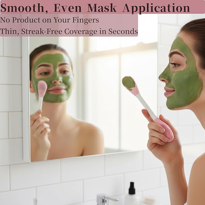 2 in1 Silicone Face Mask Brush & Facial Cleansing Brush, 4 Pack Double-Sided Face Scrubber Applicator for Clay Mud Mask, Cream, Lotion, Exfoliating & Massage, Soft Spa Skincare Tool for All Skin Types