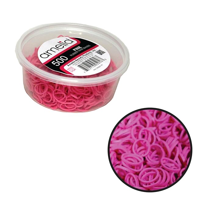 Amelia Beauty 500 Count Small Rubber Bands for Hair – ½" Pink - Made in USA - Recloseable Container - Mini Hair Elastics for Braids, Ponytails, Cornrows & Twists – Strong Hold Ponytail Holders