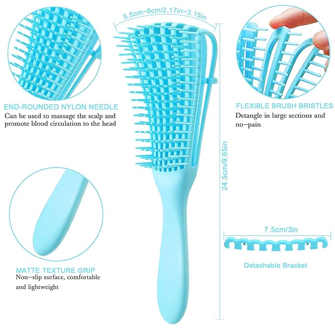 2 Pieces Detangling Brush for Afro America/African Hair Textured 3a to 4c Kinky Wavy/Curly/Coily/Wet/Dry/Oil/Thick/Long Hair, Knots Detangler Easy to Clean (Sky Blue)
