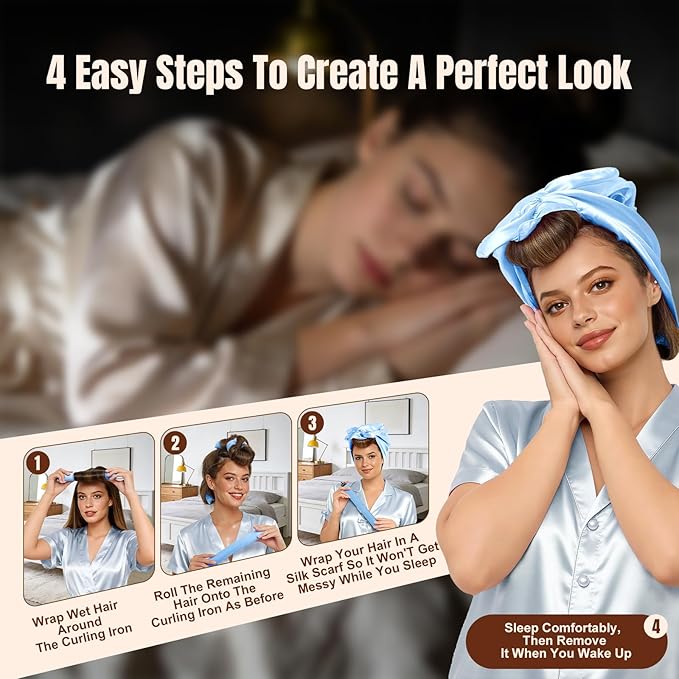 TULOBI 3 Pcs Heatless Curls Overnight - Upgraded Velvet Heatless Hair Curler with Velcro Fastener, Overnight Jumbo Blowout Rods, Hair Curlers to Sleep in for All Hair Types (Blue)