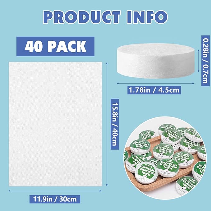 40 Pack Compressed Towel, 11.9in x 15.8in Large Magic Disposable Towel, Compressed Bath Towels, Large Size Coin Towels Portable Camping Towels for Hotel, Camping, Hiking, Outdoor Sports, Beauty Salon
