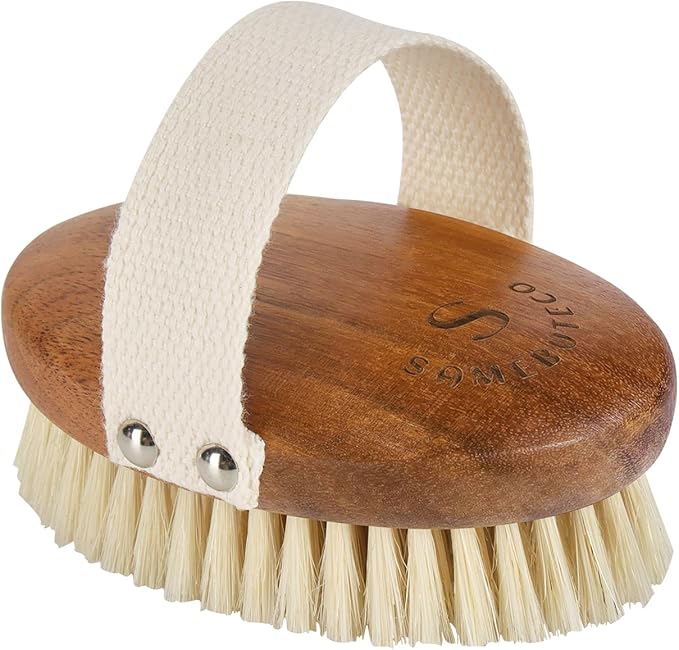 SAMEBUTECOBody Brush Solid Acacia Wood Boar Bristles Bath Brush for Skin Exfoliation,Lymphatic Drainage Improvement Oval Shape Dry Brush Comfort to Hold Works