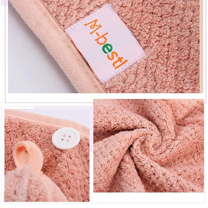 2 Pack Microfiber Hair Towel Wrap,Hair Drying Towel with Button, Hair Towel Turban,Quick Dry,Anti-frizz,Absorbent Head Towel (Pink&Beige)
