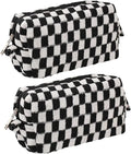 SxoSyo 2 Pcs Cosmetic Bags for Women Makeup Bag Purse Travel Toiletry Zipper Storage Pouch Make up Brushes Organizer for Gifts (Checkered, Black 2)