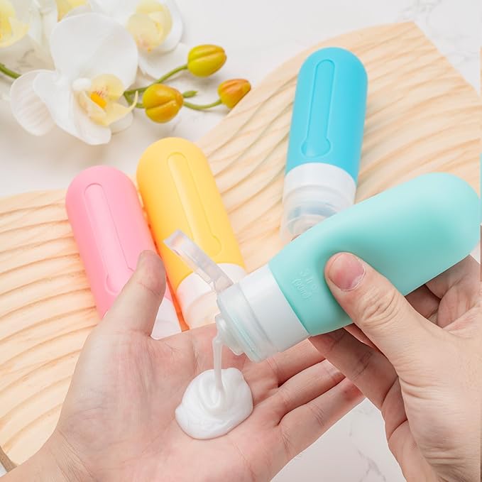 16pack Travel Bottles for Toiletries, TSA Approved LeakProof Squeezable Silicone Toiletry Containers for Shampoo, Conditioner, 3oz Portable Refillable Traveling Size Liquid Containers (16Pcs/Purple）