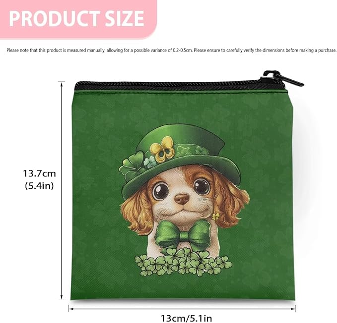 Spring Green Print Period Bag with Zipper Artsy Cute Dog Sanitary Napkin Storage Bag for Active Women Leak-Proof Menstrual Organizer for Sports & Outings