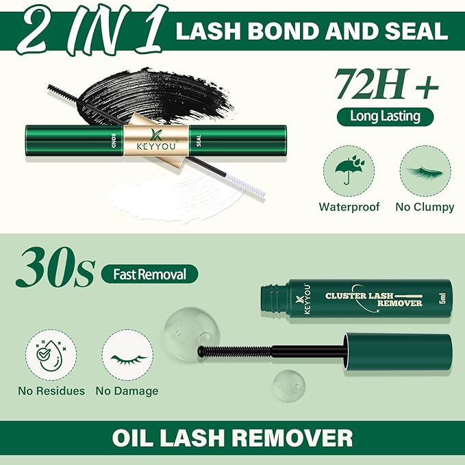 KEYYOU Lash Extension Kit DIY 280Pcs Lash Clusters Eyelash Extension Kit 30D40D,D Curl 9-18MIX Lash Clusters Kit with Lash Glue Remover Applicator Easy to Use for Beginners(Kit,30D40D-D,9-18MIX)