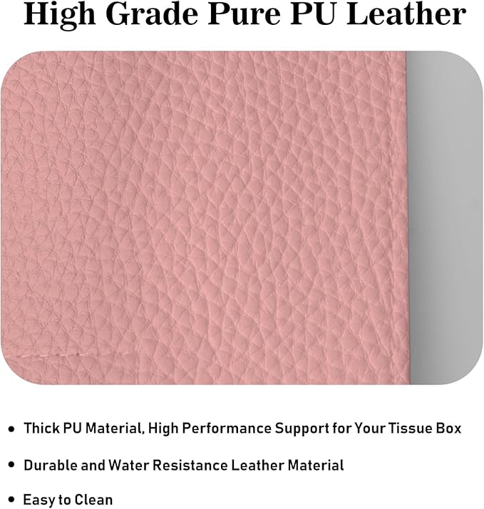 Tissue Box Cover Holder Square Tissue Cube Cover PU Leather Tissue Organizer with Bottom Belt for Bathroom, Tabletop, Car, Night Stands, Office, Home, Kitchen (2, PrettyPink)