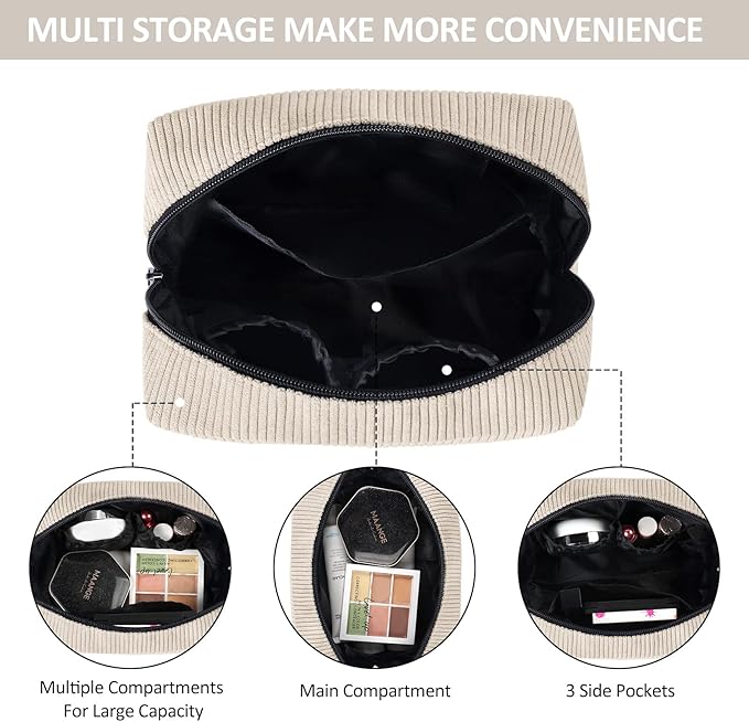 MAANGE Cosmetic Bags for Women Small Makeup Bag for Purse Corduroy Makeup Pouch Travel Makeup Bag with Metal Zipper Make Up Bag for Travelling
