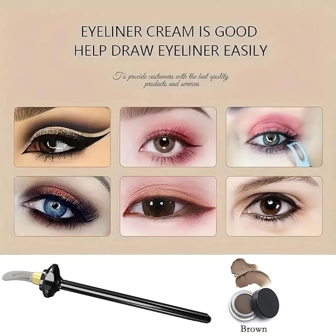 1 Set Silicone Eyeliner Tool with Eyeliner Cream, Reusable Easy No-Skip Eyeliner Gel Eyeliner Applicator Kit for makeup Novices (Black Eyeliner Tool +Brown Eyeliner Creams)