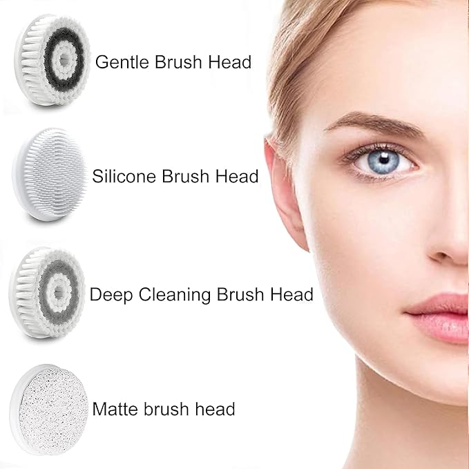 Facial Cleansing Brush, 4 in 1 Electric Face Scrubber with Travel Case and 4 Brush Heads, Waterproof Facial Cleansing Spin Brush for Gentle Exfoliation and Deep Cleaning (Pink)