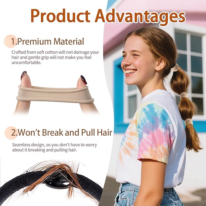Bessrung 100 PCS Seamless Nylon Hair Ties, No Damage Elastics Hair Ties for Women Girls, Soft Stretchy Ponytail Holders for Thin Thick Hair, Snag-Free Hair Bands(Beige Color)
