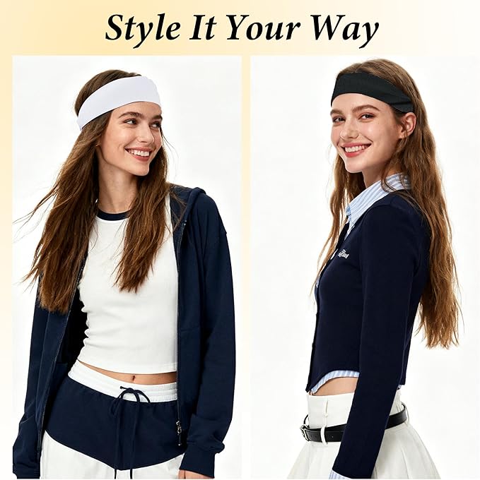 Headbands for Women Non-Slip Workout Hair Bands, 6 Pack Stretchy Athletic Soft Sweatbands, Elastic Cloth Fabric Headband, Fashion Head Bands for Yoga Running Sports Gym Sports Exercise