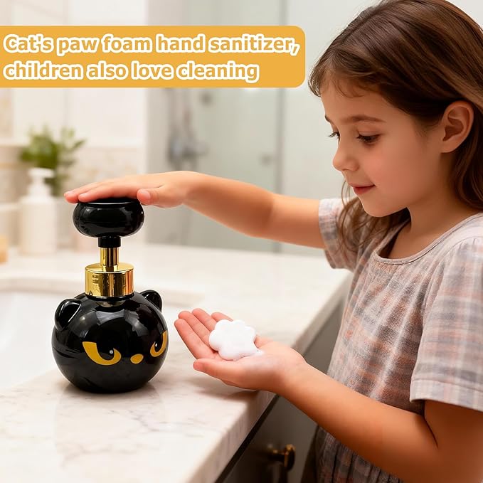 Cute Cat Paw Foam Soap Dispenser, Black Kitty Hand Soap Pump with Paw-Shaped Foam, Spooky Cat Lover Gift for Bathroom and Kitchen Home Accessories