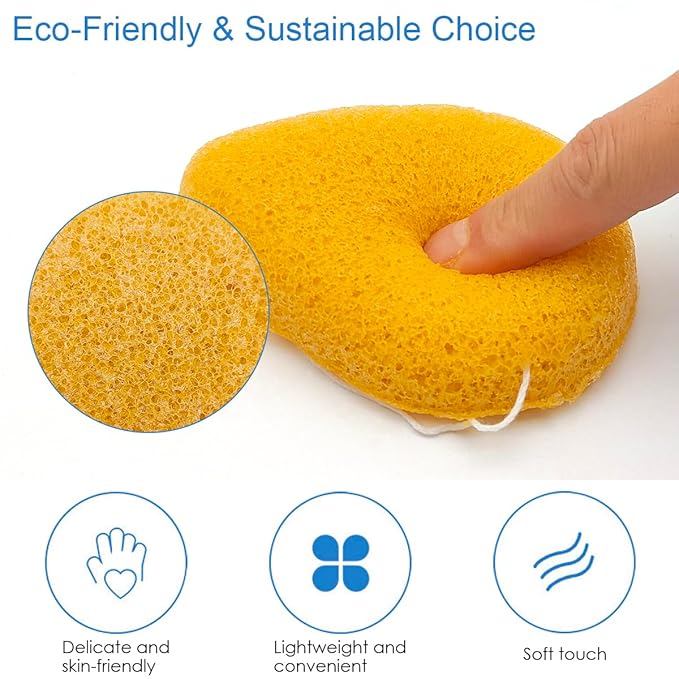 Natural Konjac Facial Sponge - 4 Pack lyfLux Gentle Facial Sponge for All Skin Types, Soft Face Scrubber for Daily Use