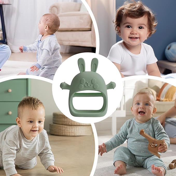 Children Teething Toy, Soft Flexible Texture, 12x12x4.5cm, Gum Massager, Care Accessories, Adorable Bunny Design, Ideal for 6-12 Months Boy Girl