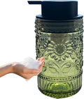 Foaming Hand Soap Dispenser,Vintage Glass Soap and Lotion Dispenser for Bathroom,Kitchen Dish Soap Dispenser with Silver Foam Pump,Cute Farmhouse Antique Decor (Green+Foam Pump)
