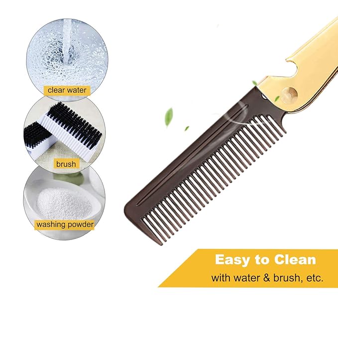 Stainless Steel Folding Comb, Pocket Comb for Men and Women, Golden