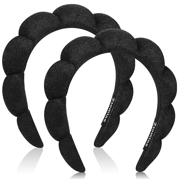 Spa Headbands for Washing Face or Facial, Set of 2 Skincare, Terry Cloth Headband Combo Pack - Puffy Makeup Headbands for Face Washing, Mask, Skin Treatment