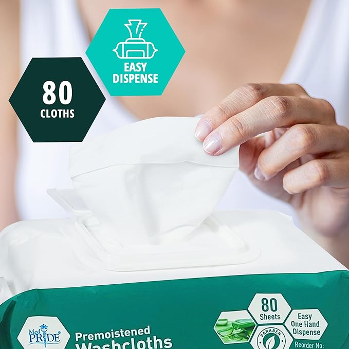 MED PRIDE Extra Soft XL Premoistened Disposable Adult Washcloths 8” X 12” Bath Wipes for Sensitive Skin with Aloe Vera, Case of 480 (80ct, Pack of 6)